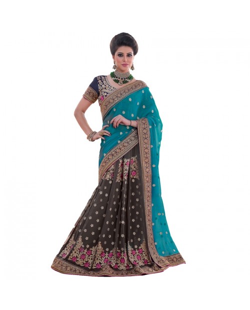 KITESHOP Divine Grey Chiffon Lehenga Saree